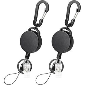 koorito 2 Pack Retractable Keychain Heavy Duty Retractable Badge Reel Carabiner with 30" Retractable Cord, Black