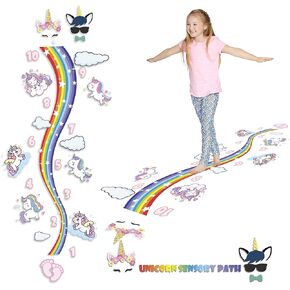 HK Studio Education Floor Decal for Classroom Decor - Rainbow Shape Walk Path with Unicorn Decals for Boosting Gross Motor Skills - Sensory Path - Indoor School Montessori Gym