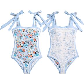 ASHER FASHION Women's One Piece Swimsuit -Bathing Suit for Women Tummy Control Reversible Bustier Floral Print Monokinis