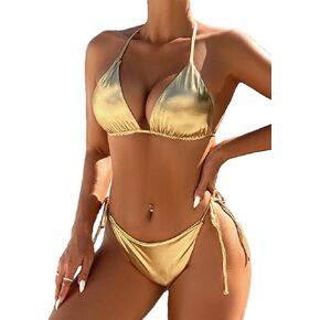 Womens Metallic Bikini Set String Triangle Sexy Two Piece Swimsuit Bathing Suit