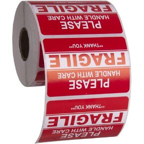Kenco 3" X 2" Fragile Handle with Care Warning Stickers for Shipping and Packing - 500 Permanent Adhesive Labels Per Roll (1 Pack)