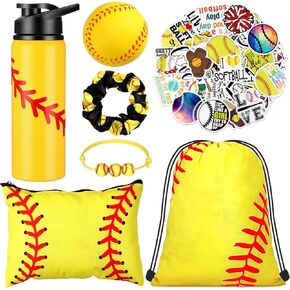7 Pcs Softball Gifts for Girls Including 23 oz Softball Water Bottle Softball Drawstring Bag Softball Goodie Makeup Bags Softball Stickers Hair Ties Softball Foam Training Ball Sport Hair Scrunchies