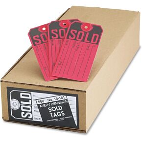 Avery 15161 Sold Tags, Paper, 4 3/4 x 2 3/8, Red/Black, 500/Box