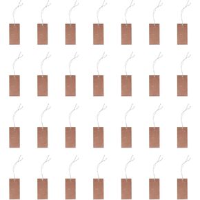 SOWAKA 100 Pcs Price Tags with String 4 x 2 cm Kraft Paper Hanging Elastic Writable Display Tags for Product Jewelry Clothing Gift Wrapping Crafting Supplies (Kraft)