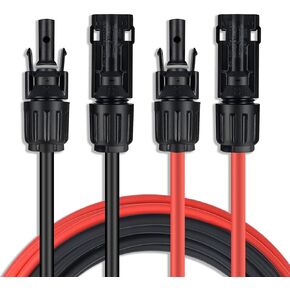 Solar Extension Cable One Pair(6 Feet 10AWG) Solar Panel Cable with Female and Male Connectors(6FT Red + 6FT Black)