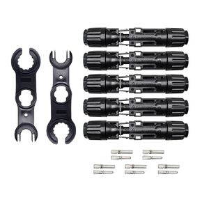 Solar Panel Cable Connector, IP68 Waterproof, 1500V 70A Tinned Copper Pins, 5 Pairs with 2 Spanners(for 8awg)