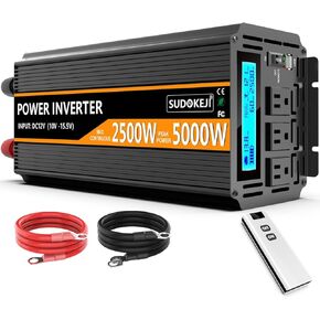 SUDOKEJI 2500W power inverter 12V DC to AC 110V/120V (peak) 5000W converter 3 sockets car inverter with remote control and LED display 3.4v USB port in Saudi Arabia