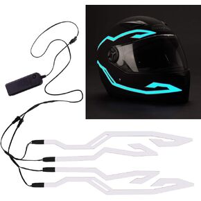 JIGUOOR 4PCS Motorcycle Helmet Light, Night Riding Signal Helmet EL Light, 3 Mode Led Helmet Light Strip Decoration Accessories Kit for Motorcycle (Blue,Battery Powered)