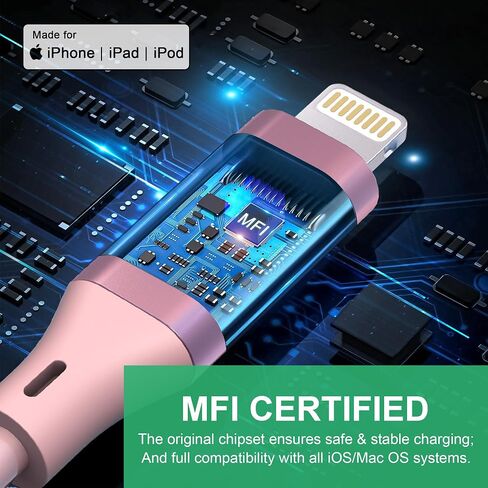 كابل ملفوف USB-C إلى Lightning [معتمد من MFi] كابل Apple CarPlay مع مزامنة البيانات، كابل شحن iPhone قصير قابل للسحب لأجهزة iPhone/Pad/Pod، وردي in Saudi Arabia