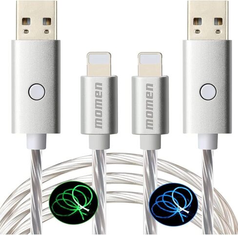 momen LED Charger Cable, 2 Pack 10FT Lightning Cable MFi Certified Data Sync Cord Compatible 13/12/11/XS Max/XS/XR/X/8/7/Plus/SE/iPad,iPhone Charger Cord Blue & Green in Saudi Arabia