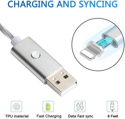 momen LED Charger Cable, 2 Pack 10FT Lightning Cable MFi Certified Data Sync Cord Compatible 13/12/11/XS Max/XS/XR/X/8/7/Plus/SE/iPad,iPhone Charger Cord Blue & Green in Saudi Arabia