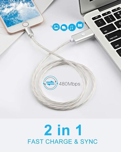 momen LED Charger Cable, 2 Pack 10FT Lightning Cable MFi Certified Data Sync Cord Compatible 13/12/11/XS Max/XS/XR/X/8/7/Plus/SE/iPad,iPhone Charger Cord Blue & Green in Saudi Arabia