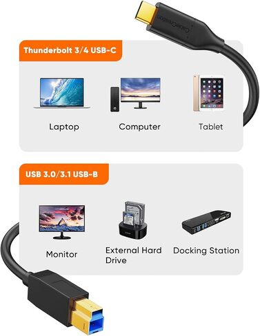 CableCreation USB C to USB B 3.1 Cable 4FT, USB B to USB C, USB Type B to USB C Cable 10Gbps Compatible with Thunderbolt 3 Host MacBook, External Hard Drive Black Myth:Wukong, Docking Station,Scanner in Saudi Arabia