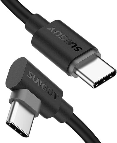 كابل SUNGUY USB C إلى USB C بطول 1 قدم [عبوة من قطعتين]، زاوية قائمة 90 درجة من النوع C إلى C 60 وات PD شحن سريع متوافق مع Samsung Galaxy S21 S20 S10 وMacBook Air/Pro وiPad Pro 2020 وPixel 4/3 XL in Kuwait