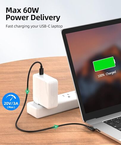 كابل SUNGUY USB C إلى USB C بطول 1 قدم [عبوة من قطعتين]، زاوية قائمة 90 درجة من النوع C إلى C 60 وات PD شحن سريع متوافق مع Samsung Galaxy S21 S20 S10 وMacBook Air/Pro وiPad Pro 2020 وPixel 4/3 XL in Kuwait
