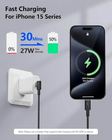 كابل SUNGUY USB C إلى USB C بطول 1 قدم [عبوة من قطعتين]، زاوية قائمة 90 درجة من النوع C إلى C 60 وات PD شحن سريع متوافق مع Samsung Galaxy S21 S20 S10 وMacBook Air/Pro وiPad Pro 2020 وPixel 4/3 XL in Kuwait