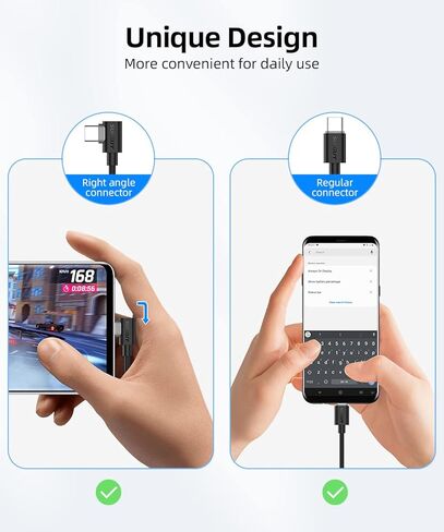 كابل SUNGUY USB C إلى USB C بطول 1 قدم [عبوة من قطعتين]، زاوية قائمة 90 درجة من النوع C إلى C 60 وات PD شحن سريع متوافق مع Samsung Galaxy S21 S20 S10 وMacBook Air/Pro وiPad Pro 2020 وPixel 4/3 XL in Kuwait