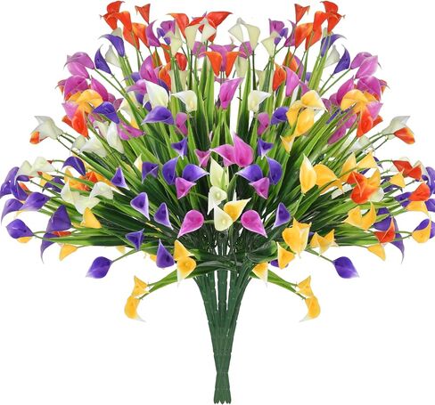 20 حزمة من الزهور الاصطناعية للأماكن الخارجية وزهور زنبق الكالا المزيفة ونباتات بلاستيكية صناعية مقاومة للأشعة فوق البنفسجية وزهور الصيف للحديقة والشرفة والفناء والمكتب ونافذة الطاولة وديكورات المنزل، متعددة الألوان in Kuwait