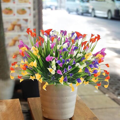 20 حزمة من الزهور الاصطناعية للأماكن الخارجية وزهور زنبق الكالا المزيفة ونباتات بلاستيكية صناعية مقاومة للأشعة فوق البنفسجية وزهور الصيف للحديقة والشرفة والفناء والمكتب ونافذة الطاولة وديكورات المنزل، متعددة الألوان in Kuwait