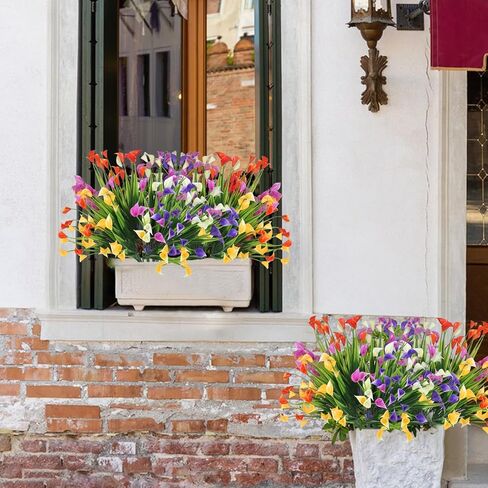 20 حزمة من الزهور الاصطناعية للأماكن الخارجية وزهور زنبق الكالا المزيفة ونباتات بلاستيكية صناعية مقاومة للأشعة فوق البنفسجية وزهور الصيف للحديقة والشرفة والفناء والمكتب ونافذة الطاولة وديكورات المنزل، متعددة الألوان in Kuwait