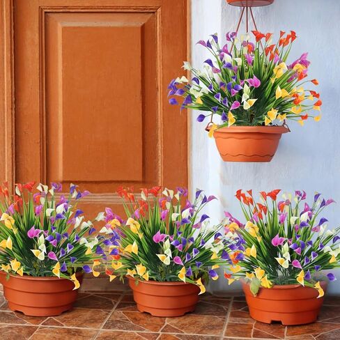 20 حزمة من الزهور الاصطناعية للأماكن الخارجية وزهور زنبق الكالا المزيفة ونباتات بلاستيكية صناعية مقاومة للأشعة فوق البنفسجية وزهور الصيف للحديقة والشرفة والفناء والمكتب ونافذة الطاولة وديكورات المنزل، متعددة الألوان in Kuwait