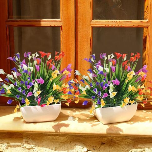 20 حزمة من الزهور الاصطناعية للأماكن الخارجية وزهور زنبق الكالا المزيفة ونباتات بلاستيكية صناعية مقاومة للأشعة فوق البنفسجية وزهور الصيف للحديقة والشرفة والفناء والمكتب ونافذة الطاولة وديكورات المنزل، متعددة الألوان in Kuwait