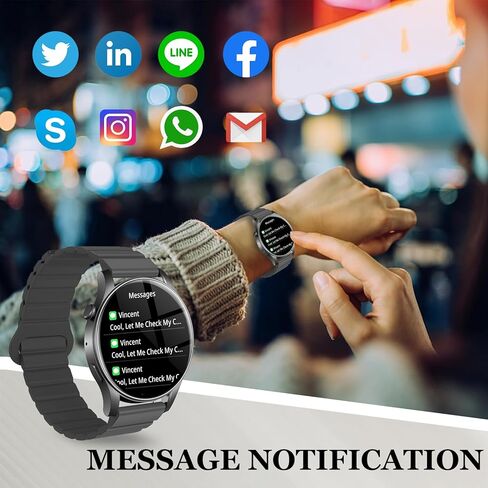 ساعات ذكية للرجال والنساء (الرد/إجراء مكالمة)، شاشة AMOLED مقاس 1.43 بوصة، ساعة ذكية تعمل بنظام Android iOS، مقاومة للماء IP67، أكثر من 120 وضعًا رياضيًا لتتبع اللياقة البدنية، هدايا عيد الحب له/لها، باللون الأسود in Kuwait