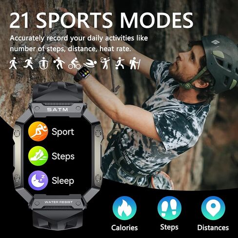 Android Smart Watches for Men IP68 Waterproof Fitness Tracker Rugged Military Tactical Smartwatch for Android iPhones with Heart Rate Blood Pressure Monitor Watch in Saudi Arabia