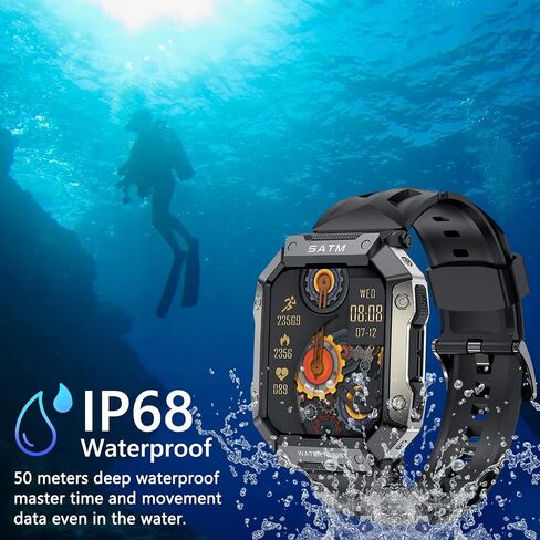 Android Smart Watches for Men IP68 Waterproof Fitness Tracker Rugged Military Tactical Smartwatch for Android iPhones with Heart Rate Blood Pressure Monitor Watch in Saudi Arabia
