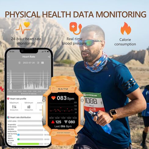 Android Smart Watches for Men IP68 Waterproof Fitness Tracker Rugged Military Tactical Smartwatch for Android iPhones with Heart Rate Blood Pressure Monitor Watch in Saudi Arabia
