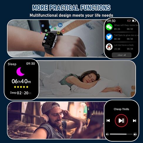 ساعات ذكية للرجال والنساء متوافقة مع نظام Android iOS، شاشة لمس كاملة 1.9 بوصة عالية الدقة لتتبع اللياقة البدنية، مراقب معدل ضربات القلب، ساعة تعقب رياضية أكثر من 50، مقاومة للماء IP67 in Saudi Arabia