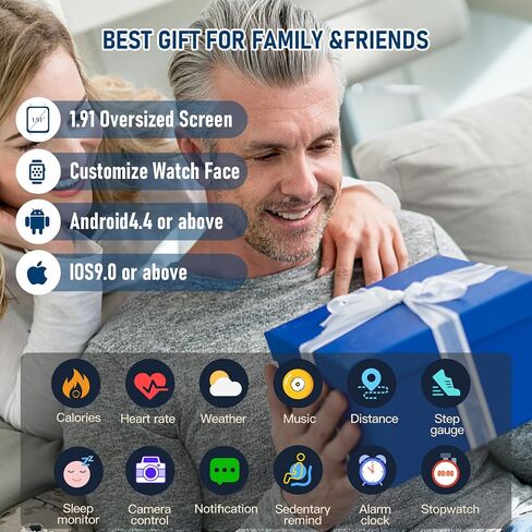 ساعات ذكية للرجال والنساء متوافقة مع نظام Android iOS، شاشة لمس كاملة 1.9 بوصة عالية الدقة لتتبع اللياقة البدنية، مراقب معدل ضربات القلب، ساعة تعقب رياضية أكثر من 50، مقاومة للماء IP67 in Saudi Arabia