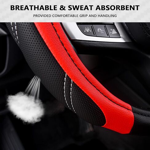AUTOYOUTH Microfiber Leather Steering Wheel Cover 15 inch Universal Fit for Car, Truck, SUV, Van, Breathable Long-lasting Anti-Slip Safety Comfortable Car Steering Wheel Cover for Men Women, Gray in Saudi Arabia