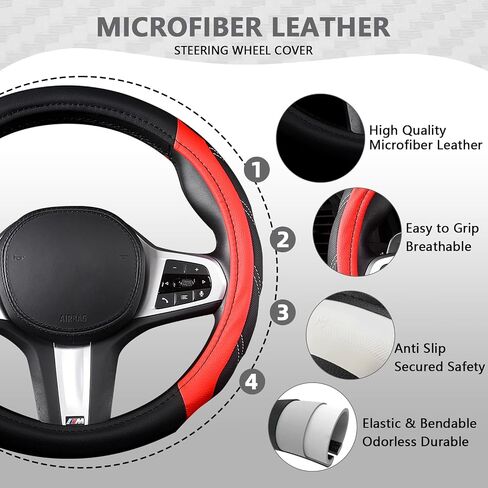 AUTOYOUTH Microfiber Leather Steering Wheel Cover 15 inch Universal Fit for Car, Truck, SUV, Van, Breathable Long-lasting Anti-Slip Safety Comfortable Car Steering Wheel Cover for Men Women, Gray in Saudi Arabia
