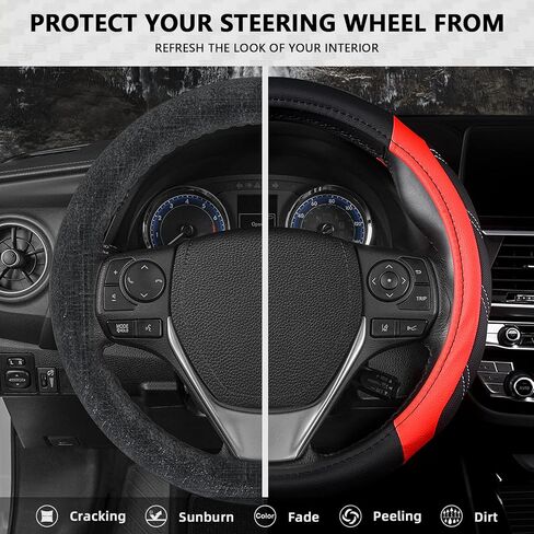 AUTOYOUTH Microfiber Leather Steering Wheel Cover 15 inch Universal Fit for Car, Truck, SUV, Van, Breathable Long-lasting Anti-Slip Safety Comfortable Car Steering Wheel Cover for Men Women, Gray in Saudi Arabia