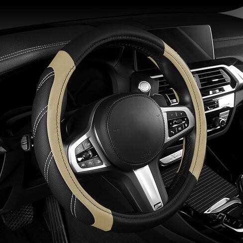 AUTOYOUTH Microfiber Leather Steering Wheel Cover 15 inch Universal Fit for Car, Truck, SUV, Van, Breathable Long-lasting Anti-Slip Safety Comfortable Car Steering Wheel Cover for Men Women, Gray in Saudi Arabia