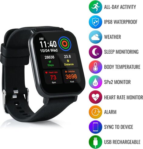 ساعة Zewa® Fitness الذكية الصحية، مراقبة مستوى الأكسجين، قياس النبض المستمر، إشعارات المكالمات والرسائل النصية القصيرة، القياس، تتبع الوقت، الخطوات، المسافة، السعرات الحرارية. in Saudi Arabia