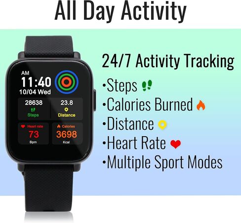ساعة Zewa® Fitness الذكية الصحية، مراقبة مستوى الأكسجين، قياس النبض المستمر، إشعارات المكالمات والرسائل النصية القصيرة، القياس، تتبع الوقت، الخطوات، المسافة، السعرات الحرارية. in Saudi Arabia