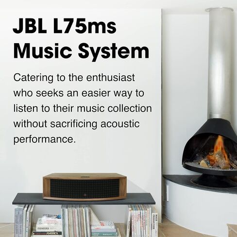 نظام الموسيقى JBL L75ms - خزانة من خشب الجوز مستوحاة من الطراز القديم + شبكة إسفنجية Quadrex سوداء - مع Google Chromecast مدمج وApple AirPlay 2 وبلوتوث in Saudi Arabia