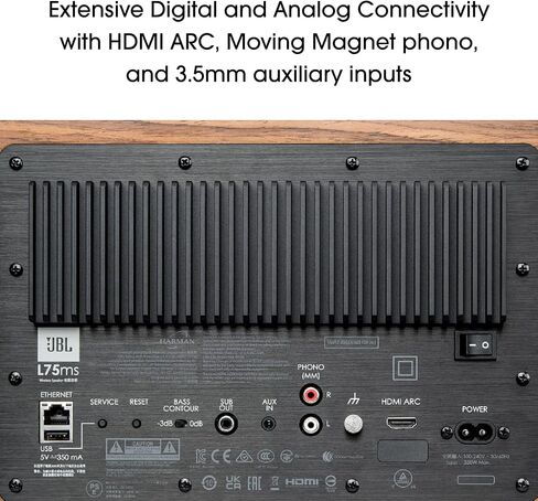 نظام الموسيقى JBL L75ms - خزانة من خشب الجوز مستوحاة من الطراز القديم + شبكة إسفنجية Quadrex سوداء - مع Google Chromecast مدمج وApple AirPlay 2 وبلوتوث in Saudi Arabia
