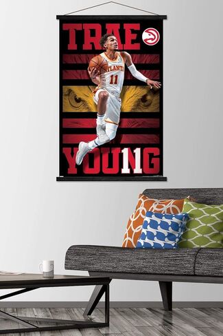 ملصق حائط من Trends International NBA Atlanta Hawks - Trae Young 20، مقاس 22.37 بوصة × 34.00 بوصة، طباعة ممتازة وحزمة شماعة سوداء in Kuwait