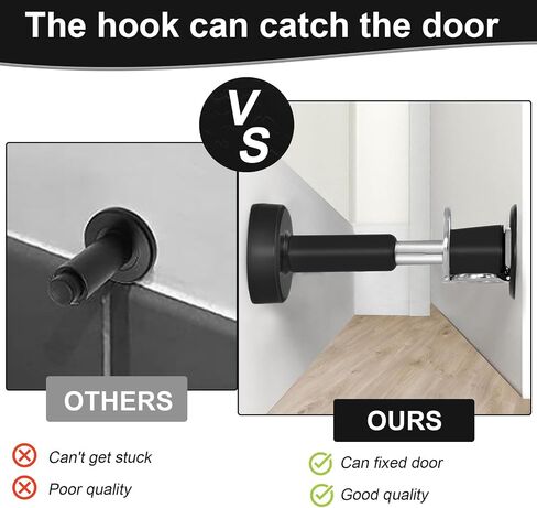 2PCS Spring Door Stoppers with Door Holder, Stainless Steel Door Stoppers for Wall, Hydraulic Shock Absorbent Door Stoppers for Bottom of Door, Silicone Tip Door Stoppers Wall Protector (Black) in Saudi Arabia