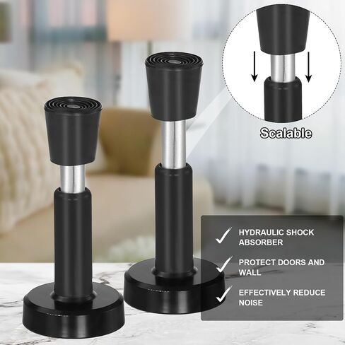 2PCS Spring Door Stoppers with Door Holder, Stainless Steel Door Stoppers for Wall, Hydraulic Shock Absorbent Door Stoppers for Bottom of Door, Silicone Tip Door Stoppers Wall Protector (Black) in Saudi Arabia