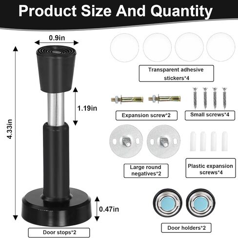 2PCS Spring Door Stoppers with Door Holder, Stainless Steel Door Stoppers for Wall, Hydraulic Shock Absorbent Door Stoppers for Bottom of Door, Silicone Tip Door Stoppers Wall Protector (Black) in Saudi Arabia