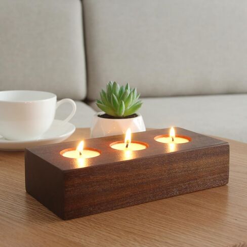 Blue Wooden Votive Candle Holders Tealight Candle Holder-Resin and Floating Wood 3 Votive Candle Holder Log,Decorative Tea Light Holder for Wedding Party Dinner Yoga Meditation Birthday Gift in Saudi Arabia