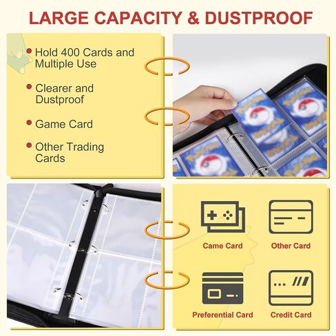 Card Binder 4 Pocket, 400 Pockets Card Holder with 50 Removable Sleeves, Zipper Trading Card Collection Binder Album Book Storage Organizer in Saudi Arabia