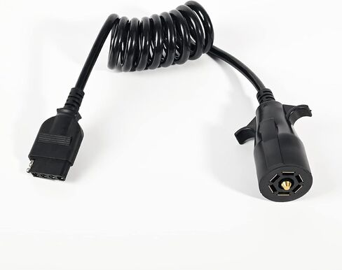 ikare 7 Way Round to 5 Way Flat Coiled Trailer Plug Adapter, 7 Pin to 5 Pin Trailer Coiled Wiring Adapter for Truck, Campers and Boat Trailers, Full Length 5 Foot (60 inches) in Kuwait