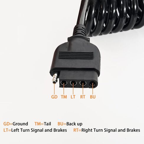 ikare 7 Way Round to 5 Way Flat Coiled Trailer Plug Adapter, 7 Pin to 5 Pin Trailer Coiled Wiring Adapter for Truck, Campers and Boat Trailers, Full Length 5 Foot (60 inches) in Kuwait