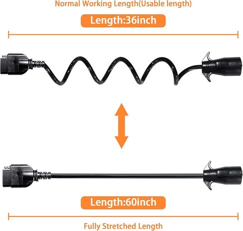 ikare 7 Way Round to 5 Way Flat Coiled Trailer Plug Adapter, 7 Pin to 5 Pin Trailer Coiled Wiring Adapter for Truck, Campers and Boat Trailers, Full Length 5 Foot (60 inches) in Kuwait