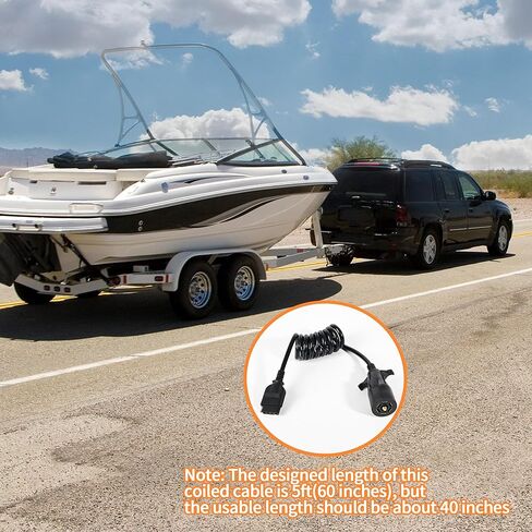 ikare 7 Way Round to 5 Way Flat Coiled Trailer Plug Adapter, 7 Pin to 5 Pin Trailer Coiled Wiring Adapter for Truck, Campers and Boat Trailers, Full Length 5 Foot (60 inches) in Kuwait